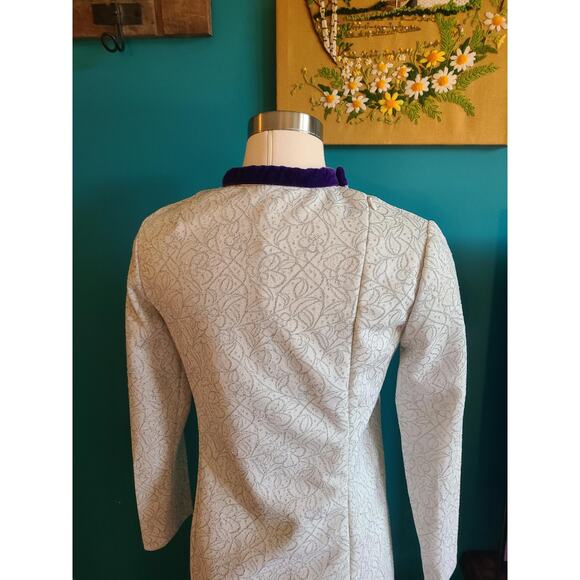 Women's M vintage 1960s lurex and velvet trim maxi dress mod winter futuristic - Picture 4 of 6